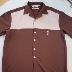 DaVinci Brown and Cream Casual Button-Down Shirt Charlie Sheen